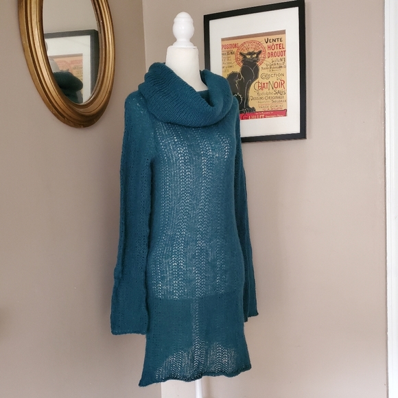 Wooden Ships Cowl Neck Teal Blue Tunic Sweater S/M - Picture 3 of 16